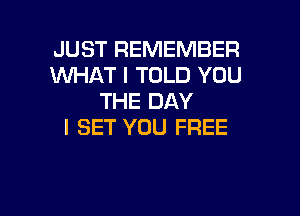 JUST REMEMBER
WHAT I TOLD YOU
THE DAY

I SET YOU FREE