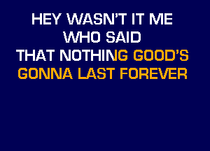 HEY WASN'T IT ME
WHO SAID
THAT NOTHING GOOD'S
GONNA LAST FOREVER