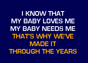 I KNOW THAT
MY BABY LOVES ME
MY BABY NEEDS ME
THAT'S WHY WE'VE
MADE IT
THROUGH THE YEARS