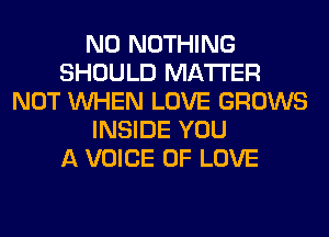 N0 NOTHING
SHOULD MATTER
NOT WHEN LOVE GROWS
INSIDE YOU
A VOICE OF LOVE