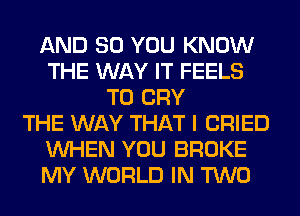 AND SO YOU KNOW
THE WAY IT FEELS
T0 CRY
THE WAY THAT I CRIED
WHEN YOU BROKE
MY WORLD IN TWO