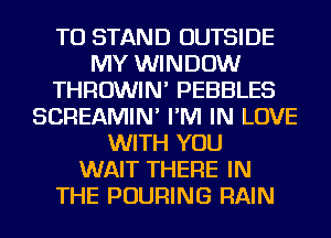 TO STAND OUTSIDE
MY WINDOW
THROWIN' PEBBLES
SCREAMIN' I'M IN LOVE
WITH YOU
WAIT THERE IN
THE POURING RAIN