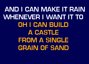 AND I CAN MAKE IT RAIN
INHENEVER I WANT IT TO
OH I CAN BUILD
A CASTLE
FROM A SINGLE
GRAIN 0F SAND