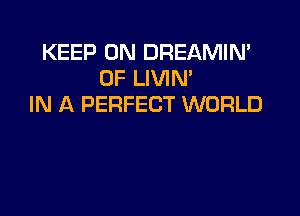 KEEP ON DREAMIN'
0F LIVIN'
IN A PERFECT WORLD