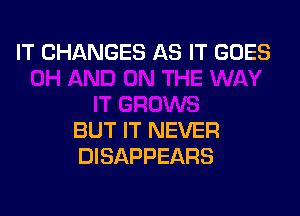 IT CHANGES AS IT GOES

BUT IT NEVER
DISAPPEARS