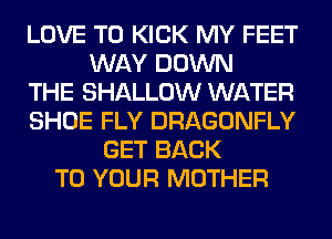 LOVE TO KICK MY FEET
WAY DOWN
THE SHALLOW WATER
SHOE FLY DRAGONFLY
GET BACK
TO YOUR MOTHER