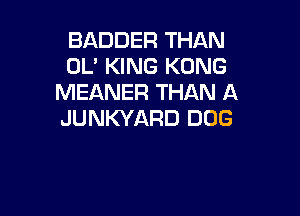 BADDER THAN
0U KING KONG
MEANER THAN A

JUNKYARD DOG