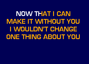 NOW THAT I CAN
MAKE IT WITHOUT YOU
I WOULDN'T CHANGE
ONE THING ABOUT YOU