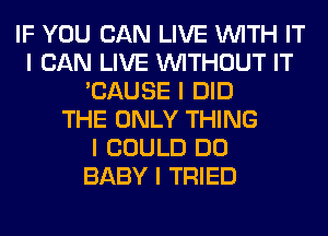 IF YOU CAN LIVE INITH IT
I CAN LIVE INITHOUT IT
'CAUSE I DID
THE ONLY THING
I COULD DO
BABY I TRIED