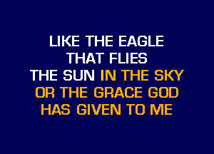 LIKE THE EAGLE
THAT FLIES
THE SUN IN THE SKY
OR THE GRACE GOD
HAS GIVEN TO ME