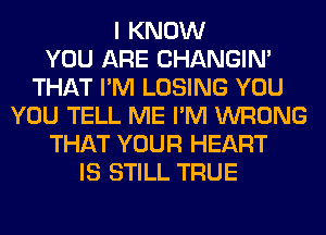 I KNOW
YOU ARE CHANGIN'
THAT I'M LOSING YOU
YOU TELL ME I'M WRONG
THAT YOUR HEART
IS STILL TRUE