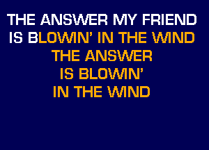 THE ANSWER MY FRIEND
IS BLOUVIN' IN THE WIND
THE ANSWER
IS BLOUVIN'

IN THE WIND