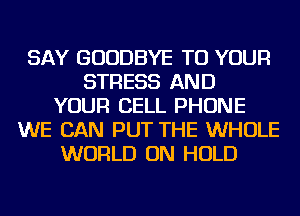 SAY GOODBYE TO YOUR
STRESS AND
YOUR CELL PHONE
WE CAN PUT THE WHOLE
WORLD ON HOLD