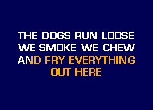 THE DOGS RUN LOOSE

WE SMOKE WE CHEW

AND FRY EVERYTHING
OUT HERE