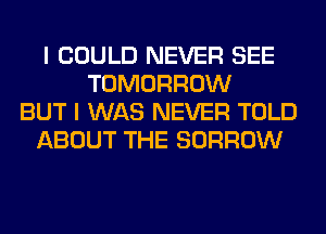 I COULD NEVER SEE
TOMORROW
BUT I WAS NEVER TOLD
ABOUT THE BORROW