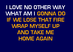 I LOVE NO OTHER WAY
WHAT AM I GONNA DO
IF WE LOSE THAT FIRE
WRAP MYSELF UP
AND TAKE ME
HOME AGAIN
