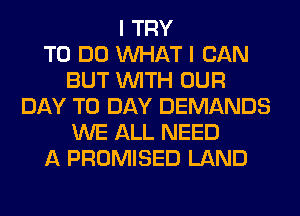I TRY
TO DO WHAT I CAN
BUT WITH OUR
DAY TO DAY DEMANDS
WE ALL NEED
A PROMISED LAND