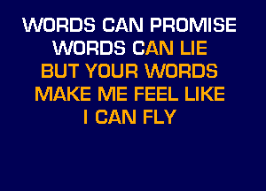 WORDS CAN PROMISE
WORDS CAN LIE
BUT YOUR WORDS
MAKE ME FEEL LIKE
I CAN FLY