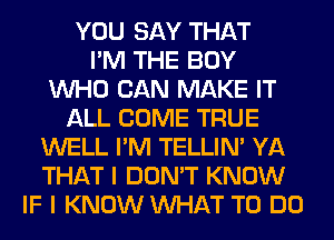 YOU SAY THAT
I'M THE BOY
WHO CAN MAKE IT
ALL COME TRUE
WELL I'M TELLIM YA
THAT I DON'T KNOW
IF I KNOW WHAT TO DO