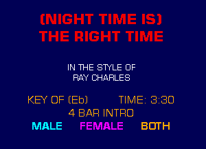 IN THE STYLE OF
RAY CHARLES

KEY OF (Eb) TIME. 830
4 BAR INTRO
MALE BOTH