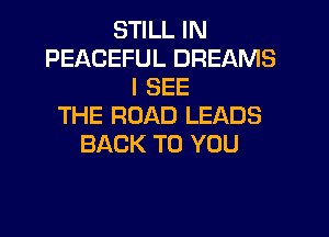 STILL IN
PEACEFUL DREAMS
I SEE
THE ROAD LEADS

BACK TO YOU