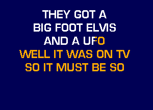 THEY GOT A
BIG FOOT ELVIS
AND A UFO
WELL IT WAS ON TV

30 IT MUST BE SO