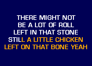 THERE MIGHT NOT
BE A LOT OF ROLL
LEFT IN THAT STONE
STILL A LITTLE CHICKEN
LEFT ON THAT BONE YEAH