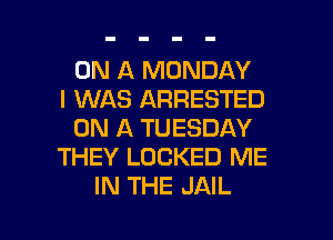ON A MONDAY
I WAS ARRESTED
ON A TUESDAY
THEY LOCKED ME
IN THE JAIL

g