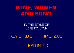 IN THE STYLE OF
LORETTA LYNN

KW OF (Dbl TIME 208

4 BAR INTRO
