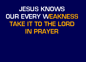 JESUS KNOWS
OUR EVERY WEAKNESS
TAKE IT TO THE LORD
IN PRAYER