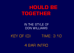 IN THE STYLE OF
DUN WILLIAMS

KB' OFIDJ TIME 310

4 BAR INTRO