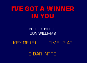 IN THE STYLE OF
DUN WILLIAMS

KEY OF EEJ TIME 245

8 BAR INTRO