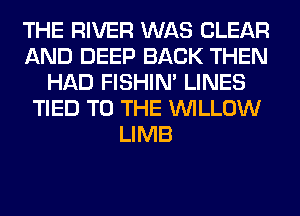 THE RIVER WAS CLEAR
AND DEEP BACK THEN
HAD FISHIN' LINES
TIED TO THE WILLOW
LIMB