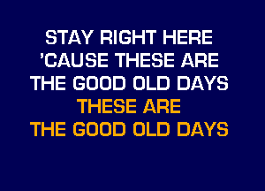 STAY RIGHT HERE
'CAUSE THESE ARE
THE GOOD OLD DAYS
THESE ARE
THE GOOD OLD DAYS