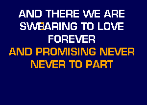 AND THERE WE ARE
SWEARING TO LOVE
FOREVER
AND PROMISING NEVER
NEVER T0 PART