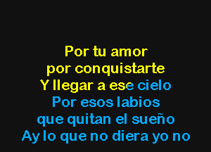 Por tu amor
por conquistarte

Y llegar a ese cielo
Por esos labios
que quitan el sueho
Ay lo que no diera yo no