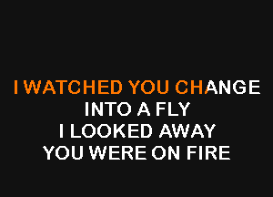 IWATCHED YOU CHANGE

INTO A FLY
l LOOKED AWAY
YOU WERE ON FIRE