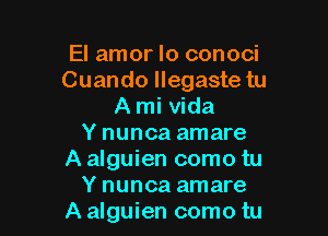 El amor Io conoci
Cuando llegaste tu
A mi Vida

Y nunca amare
A alguien como tu
Y nunca amare
A alguien como tu