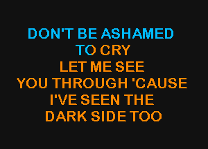 DON'T BE ASHAMED
T0 CRY
LET ME SEE
YOU THROUGH 'CAUSE
I'VE SEEN THE
DARK SIDETOO