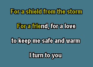 For a shield from the storm
For a friend, for a love

to keep me safe and warm

I turn to you