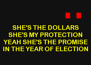 SHE'S THE DOLLARS
SHE'S MY PROTECTION

YEAH SHE'S THE PROMISE
IN THE YEAR OF ELECTION