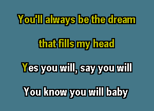 You'll always be the dream

that fills my head

Yes you will, say you will

You know you will baby