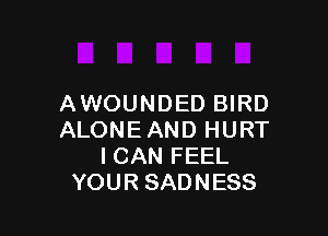 AWOUNDED BIRD

ALONEAND HURT
I CAN FEEL
YOUR SADNESS