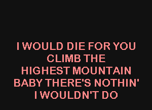 I WOULD DIE FOR YOU
CLIMB THE
HIGHEST MOUNTAIN
BABY THERE'S NOTHIN'
IWOULDN'T D0