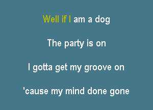 Well ifl am a dog
The party is on

I gotta get my groove on

'cause my mind done gone