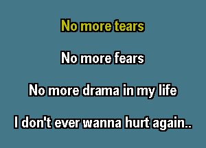No more tears
No more fears

No more drama in my life

I don't ever wanna hurt again.