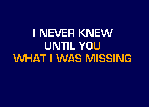 I NEVER KNEW
UNTIL YOU

WHAT I WAS MISSING