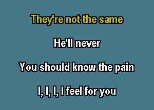 Theylre not the same
He'll never

You should know the pain

I, I, I, I feel for you