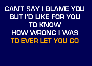 CAN'T SAY I BLAME YOU
BUT I'D LIKE FOR YOU
TO KNOW
HOW WRONG I WAS
T0 EVER LET YOU GO