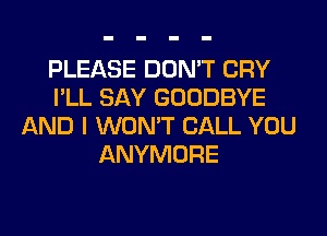 PLEASE DON'T CRY
I'LL SAY GOODBYE
AND I WON'T CALL YOU
ANYMORE